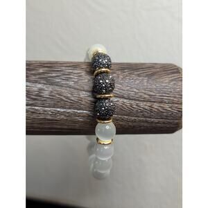White Moon Glow Fireball Stretch Bead Bracelet